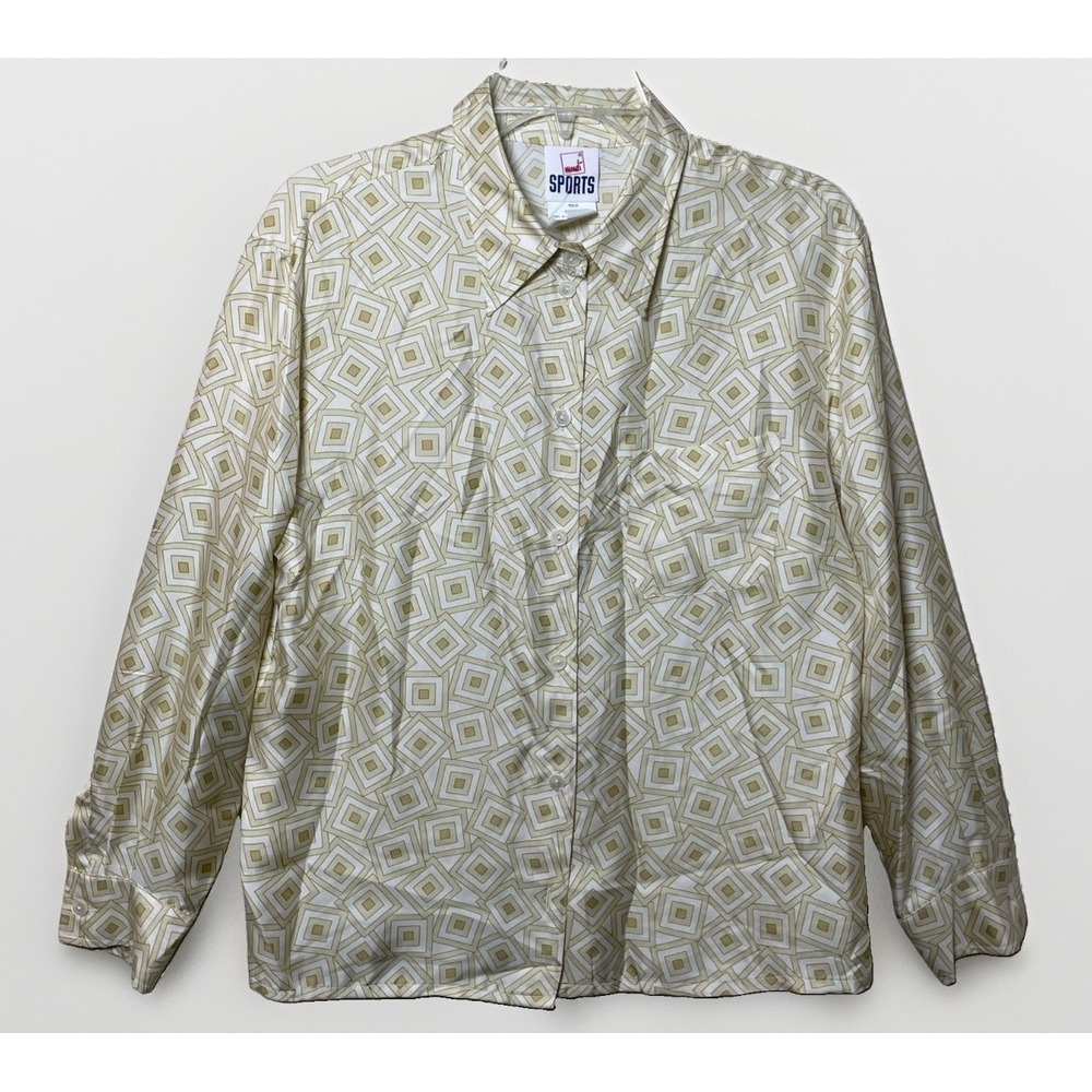 Mondi Sports Vintage 100% Silk Long Sleeve Button Down Blouse Women's Size Small